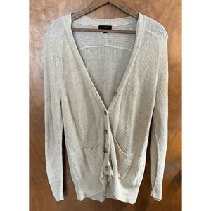 J. Crew Linen Oversized Tan Cardigan Sweater Relaxed Knit Slouchy Boxy Boho Soft